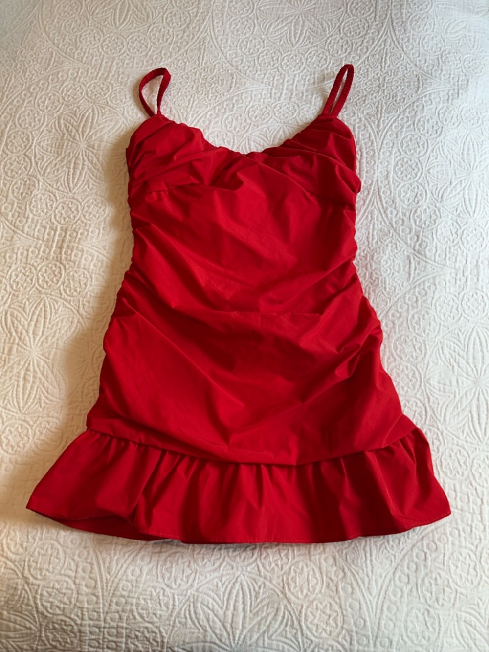 NWOT Amanda Uprichard Red Ruffled Hem Romper